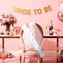 Bride To Be Sash And Veil White For Bachelorette Party Pearl 2 Tier Veil & BRIDE Pearl Sash - White - View 3