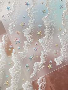 1pc 5D Full‑Cover Nail Stickers Embossed 3D Wave & Iridescent Starfish Design, Holographic Stereo Ocean Nail Decals, For Summer Beach Vacation DIY Manicure - Multicolor - View 6
