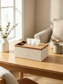 Multifunctional Desktop PU Leather Tissue Box, Striped Texture With Gold Trim, Durable And Easy To Clean, Living Room Dining Room Kitchen Tabletop Decor, Home Decor Enthusiasts, Apartment Living Essentials, Desktop Storage Accessories, Luxury Home Decor - Multicolor - View 8