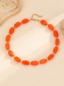 2pcs Bohemian Fashion Vintage Elegant Exquisite Asymmetrical Geometric Natural Stone Beaded Necklace Set For Women, Suitable For Daily Casual, Outings, Banquets, Music Festivals, Parties, Beach Vacation, Summer Jewelry Gift - Multicolor - View 7