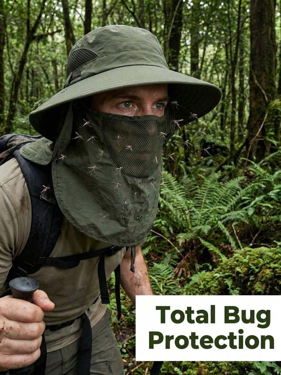 1pc Detachable Face Mask Breathable Windproof Outdoor Sun Hat, 360° Full Coverage Sun Protection, Unisex, Suitable For Hiking, Gardening, Camping, Patio, Travel, Farm, Cycling, Fishing Outdoor Hat Essential Accessory