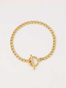 1pc Stainless Steel Minimalist Bracelet Gold Color Chain Toggle Clasp Cuban Curb Chain Basic Bracelets For Men Women Jewelry - Bracelet - View 22