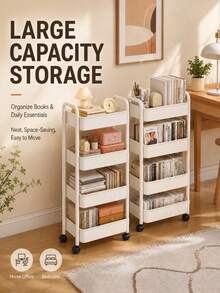 2/3/4/5layer Swivel Wheel Mobile Storage Carbon Steel/Plastic Trolley,Multi-Functional Storage,Easy To Assemble,Suitable For Home And Commercial Use,Applicable To Storage And Organization In Kitchens, Bathrooms,Bedrooms,Offices,Warehouses And Garages - White - View 7