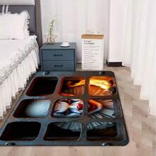 GEL HUT MUN Lpc Clown Face Behind Metal Grate With A Burning FireDoor Mat, Non-Slip And Washable Rug Suitable ForEntrance, Front Door, Hallway, Kitchen, Bathroom, AndLaundry. This Super Absorbent Polyester Floor Mat Is ASoft Halloween Decoration For Your Ho - B - View 1