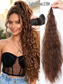 Wave Curly Wrap Around Clip In Synthetic Fiber Hair Shaped Long Ponytail Extension Hair, Black Curly Natural Wavy Water Wave Extensions 16-34 Inch, Halloween - Multicolor - View 4