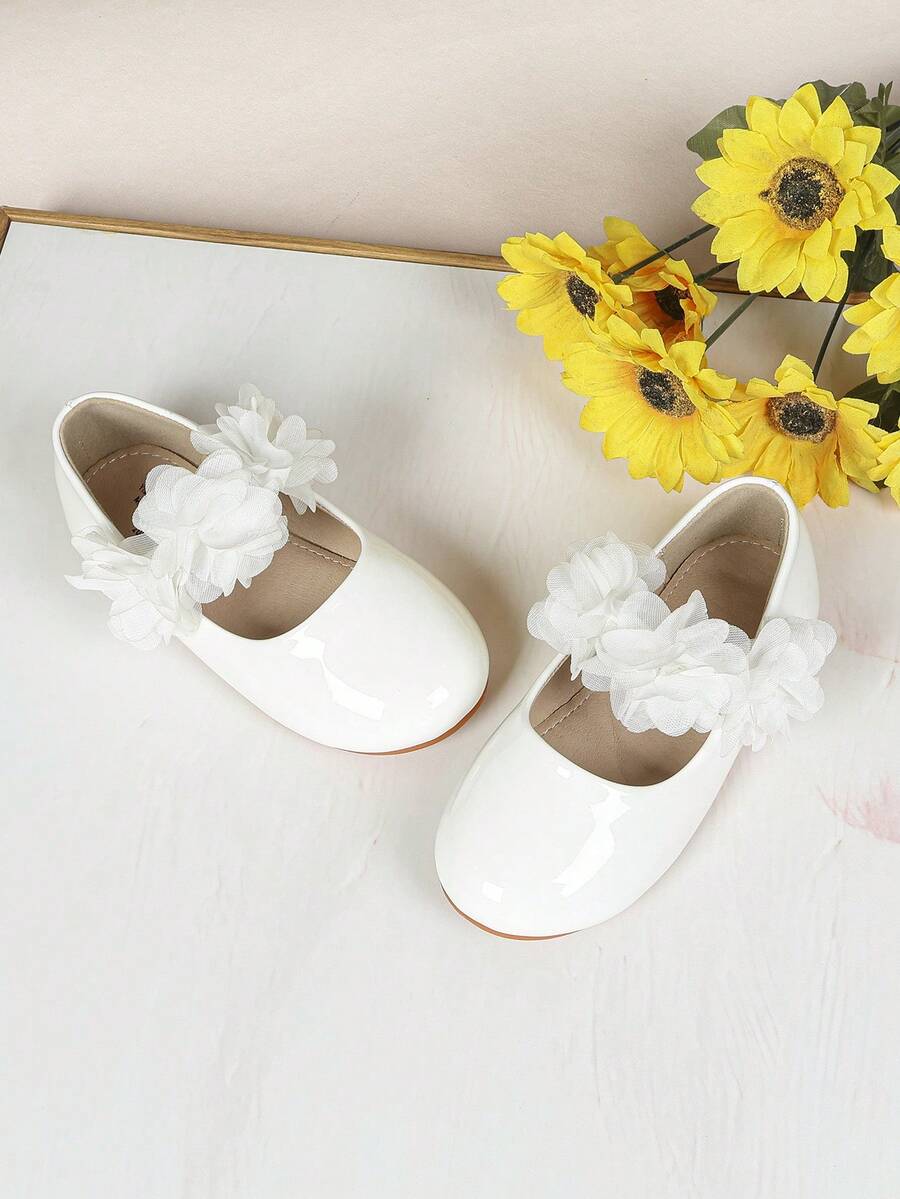 1 Pair New Autumn Baby Mary Jane Cute Walking Shoes, Fashionable Infant Shoes, Little Girl Outdoor Activity Flat Comfortable Bow Decor Hook & Loop Princess Shoes - White - View 1