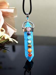 Natural Crystal Double-Pointed Pillar 7 Chakra Colorful Stone Pendant Necklace, Vintage Raw Stone Spiritual Jewelry Accessory - 7 Chakra Double Point Pendant - View 12