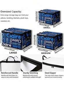 Customized Name Storage Box - Large Capacity Foldable Luggage, Suitable For Travel, Laundry Room | Non-Foldable Zipper Closure Storage Box, Can Print Name/Text, Suitable For Clothing, Bedding And Holiday Decorations, Underbed Storage - Multicolor - View 7
