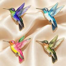 1pc/4pcs Healing Style Creative Colorful Hummingbird Alloy Exquisite Lively Backpack Pin Brooch Enamel Printed Bird Badge Gift - Multicolor - View 6