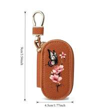 2026 New Car Key Bag Ink Style Butterfly Flower Lychee Pattern Zipper Multi Functional Car Key Storage Bag For Men And Women PortableChangeBag Pendant - Multicolor - View 4