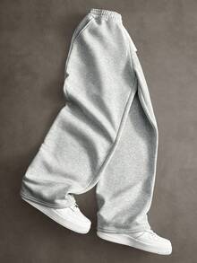 Men's Loose Fit Casual Sports Pants, Minimalist Solid Color Wide Leg Design, Drawstring Waist, Large Pockets, Suitable For Daily Wear, Walking, Working, Outdoor Activities. Perfect Father's Day Gift For Dad - Light Grey - View 6