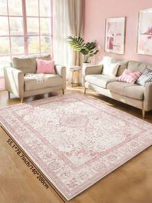 1pc Pink Bohemian Vintage Living Room Rug, Suitable For Kitchen, Dining Room, Bedroom, Room Holiday Decor, Indoor/Outdoor, Office, Lobby, Non-Slip Doormat, Bathroom Rug, Hallway, Study Gaming Area Carpet - Baby Pink - View 17