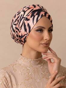 حجاب مخطط للنساء المسلمات، غطاء رأس محبوك وملتوي، وشاح رأس ناعم ومرن وغير قابل للانزلاق، مناسب للارتداء اليومي والمناسبات الاحتفالية - طبعة خطوط النمر - مشاهدة 5