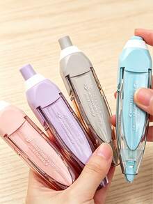 Pink Pen-Shaped Retractable Correction Tape, Creative Stationery Supplies, With Replaceable Ink Cartridge, Back To School Essential - A - View 2