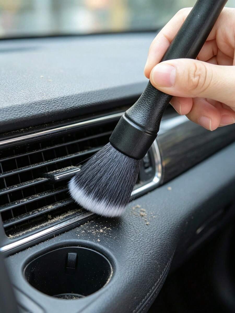 Soft Bristle Car Interior Cleaning Brushes, Equipped With Car Trash Cans And Garbage Bags, Plastic Material, Suitable For Dashboard, Keyboard, Jewelry Cleaning, Home And Car Use, Ergonomic Handle Cleaning Brush - One Size Fits All - View 1