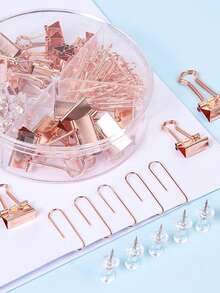 1 Set Multi-Function Paper Clips, Binder Clips, Push Pins And Butterfly Clips Combination Set, Suitable For Office And Study Folders - A - View 3