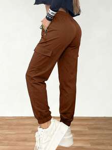 Women's Outdoor Cargo Pants, Lightweight Casual Sports Trousers With Large Pockets For Spring/Summer, Suitable For Outdoor Hiking And Daily Wear, With Zipper Pockets And Drawstring - Coffee Brown - View 3