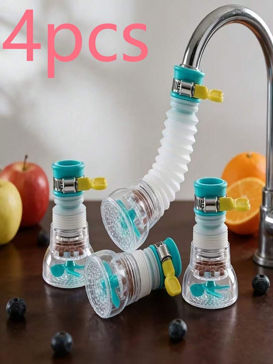 4pcs Adjustable Swivel Faucet Adapter, 360° Flexible Rotating Extension Spout, Universal Kitchen And Bathroom Faucet Converter. Quick Installation Without Tools, Anti-Splash, Multi-Angle Adjustment, Enhances Cleaning Convenience. - Universal - View 1