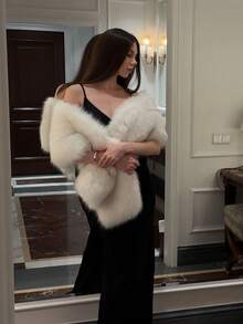 1pc Women's Fur Scarf Winter Plush Shawl, Wedding, Evening Party, Party Outfit Warm Clothing Accessory - Elegant White - View 3