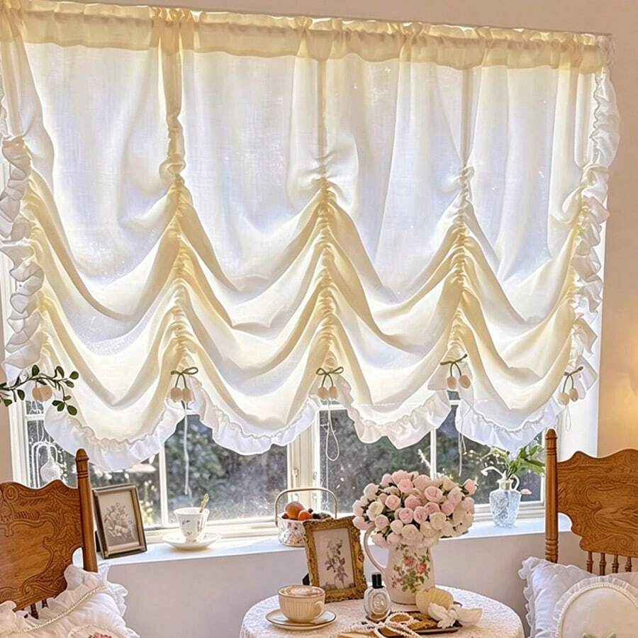 French Luxury Cream Style Yellow Linen White Ruffle Tulip Pull-Up ...