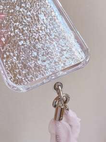 Sweet Ruffled Organza Rhinestone Beaded Phone Wrist Lanyard, Elegant Sheer Mesh Lace Anti‑Lost Hand Strap With Metal Clasp, Cute Girls Decorative Phone Chain, Universal Portable Accessory For Phone & Earbud Case, Multiple Pastel Colors Available, Phone Case Not Included - Multicolor - View 7