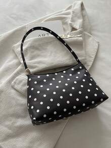 1 buah Tas Bahu Baguette PU Motif Polkadot Hitam untuk Wanita - Hitam - View 5