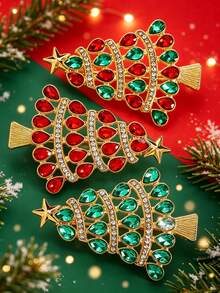 1pc Colorful Rhinestone Christmas Tree Brooch, Simple Fashion Casual Versatile Holiday Atmosphere Accessory, Suit & Dress Accessory, Suitable For Men & Women Daily Wear, Christmas Party, Christmas Gift - Multicolor - View 2
