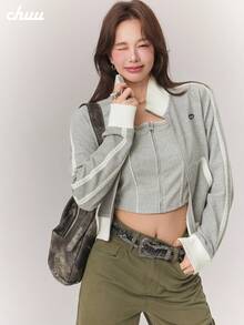 CHUU Sweet & Cool Slim Fit Tank Top For Women, Autumn Sweet Youthful Lace Patchwork Versatile Sleeveless Top - Grey - View 3