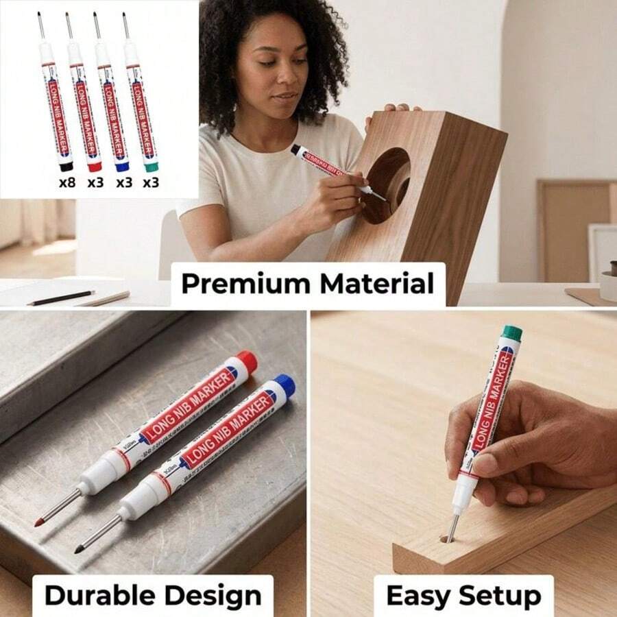 16pcs/4pcs Long Tip Markers - Waterproof, Suitable For Woodworking, Tools & Home Improvement > Measurement Analysis Instruments > Measuring Tools, Construction, DIY Crafts - Medium Tip, Suitable For Wood, Plastic, Glass, Metal, Synthetic Leather, Construction Tools And Various Surfaces, Fashionable Pen Design - A - View 1