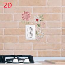 1 pieza 15*20cm (5.9 pulgadas*7.87 pulgadas) Pegatina de pared de enchufe floral de lujo 2D, marco de interruptor de sala de estar y dormitorio con diseño minimalista de flor y hoja, papel autoadhesivo (puede haber una ligera diferencia de color debido a la iluminación diferente) - Multicolor - Ver 10