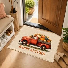 1pc, Autumn Truck Pattern Printed Faux Cashmere Kitchen Mat, Absorbent Kitchen Rug, Kitchen Carpet, Long Runner Mat, Sink Front Mat, Suitable For Kitchen, Bathroom, Entryway, Hallway, Laundry Room And Home Decor - Multicolor - View 2
