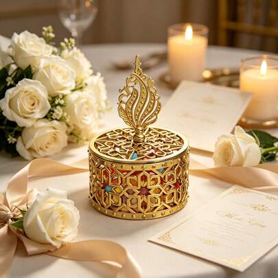 20/15/10/5 Pcs Gold Mini Candy Jars With Lids - Royal And Floral Pattern Plastic Containers For Wedding Favors, Bridal Shower Supplies, Candy Bar Snacks - Decorative Mini Jars With Gold Lids, Thank You Gifts
