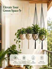 Handmade Woven Plant Hanging Basket, Bohemian Style Hanging Planter, Strong Load-Bearing, Indoor/Outdoor Greenery Hanging Rope, Space-Saving, Cat-Proof, Suitable For Balcony/Living Room/Garden Decoration - Multicolor - View 3