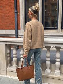 Camel Minimalist Lightweight Soft Plush Knit Cardigan, Long Sleeve Drop Shoulder Casual Sweater, Suitable For Autumn - Camel - View 9