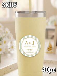 8/20/40pc Personalized Custom Monogram Wedding Stickers, Custom Names Date Round Sealing Labels, Green Stripe Floral Pattern, Wedding Favor Souvenir Gift, For Bride Groom Wedding Guests, Envelope Cup Gift Box Matchbox, Wedding Party Decor Stickers - Multicolor - View 22