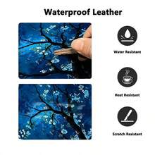 1pc Leather Desk Mat, Mysterious Blue Cherry Blossom Extended Mouse Pad - Large Japanese Night Flower Desktop Pad, For Office And Gaming, Beautiful Desktop Leather Protective Pad, Washable, Non Slip Base, Suitable For Home Office Use - View 8