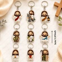 10Pcs Crochet Style Jesus Blessing Keychain (2D Flat Random Design) Cute Christian Theme Acrylic Pendant Knit Effect Faith Backpack Charm Party Gift Blessing Birthday Holiday Present - View 2