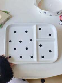 1pc Rectangular Ceramic Divided Plate, Exquisite Polka Dot Dessert Dish, Home Dining Tableware, Guest Serving Platter, Low-Calorie Meal Divider Plate, Suitable For Home, Restaurant, Cafe, Dessert Shop, Gift, Gathering, Party - White - View 9