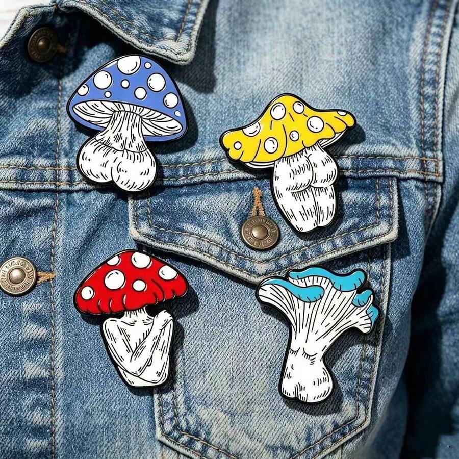1pc Fun Mushroom Man Series Alloy Badge Creative Exquisite Niche Mushroom Man Butt Shaped Brooch Backpack Pin Accessory Jewelry - Multicolor - View 1