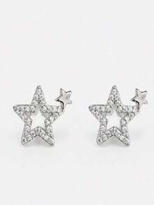 2pcs Personalized Fashion Hip-Hop Style Hollow Star & Moon Micro-Inlaid Rhinestone Women's Copper Teeth Grillz, Holiday Gift, Fun Photo Prop - Star - View 8