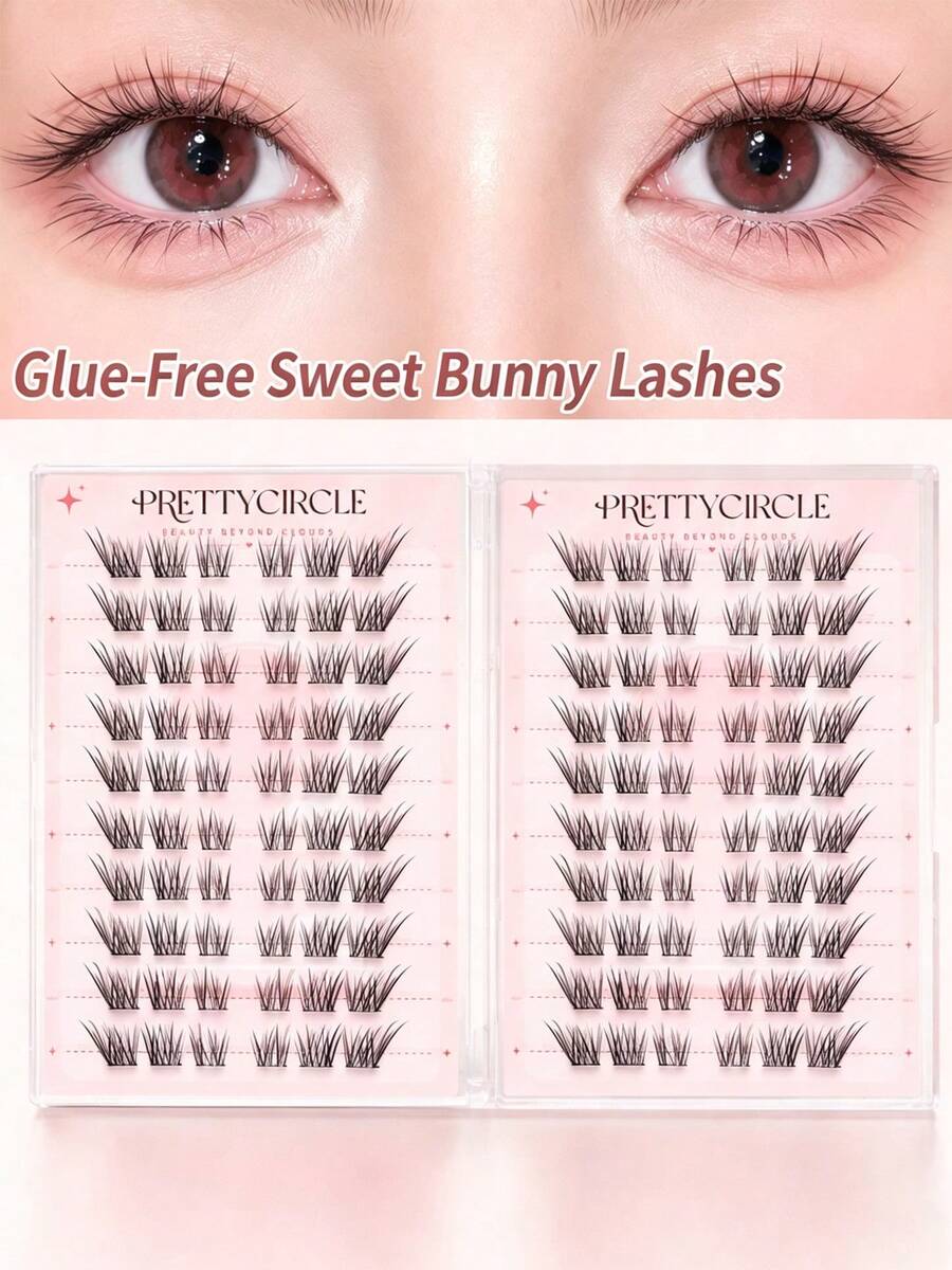 WANPIN 20-Pair Reusable Glue-Free Fox-Style Clustered False Eyelashes, Segmented False Eyelashes Suitable For Beginners, Instant Application, Lightweight, Soft And Comfortable Without Fatigue, High-End Natural Makeup Effect, Convenient For Daily Eye Makeup - C - View 1