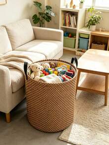 Bohemian Style Striped Collapsible Laundry Basket With Laundry Clips, Home Clothing Storage Box, Breathable Fabric Dirty Clothes Basket With Blanket Clips, Suitable For Bathroom And Bedroom, Home Storage Organizer Box - Multicolor - View 5