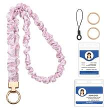1 Set - Elastic Scrunchie Print Lanyard, Comfortable Soft Fabric Strap, Includes ID Badge Clip, Key Ring, Phone Strap, Suitable For Teachers, Students, Nurses, Outdoor Commute Versatile Accessory - C-multicolor - View 10