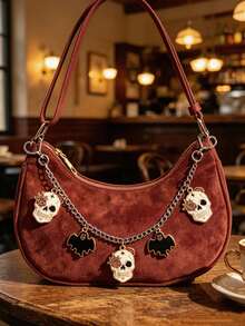 Halloween Gothic Style Bag Charm Chain, Enamel Skull Rose & Bat Pendant Decor Metal Bag Strap, Mysterious Aesthetic Handbag Accessory, Suitable For Women & Girls - Multicolor - View 5