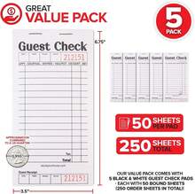 Black+White Guest Check Books For Servers (5 Pack) Server Note Pads, Waiter Checkbook, Food Receipt Book, Restaurant Order Pad, Paper Checks - ColorA - View 2