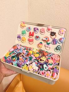 Random 10/20/30/40/50pcs/Set Girls Cartoon Animal, Rainbow, Cloud, Bow, Flower, Watermelon Cute Princess Small Elastic Hair Ties, Hair Accessories For Daily Use - Multicolor - View 4