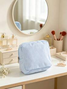 Personalized Bridesmaid Bag, Customizable With Your Name, Striped Makeup Bag, Multiple Colors Available, Suitable For Weddings, Bridal Gifts, Bachelorette Parties, Lightweight Large Capacity, Multi-Functional Makeup Bag - Multicolor - View 16