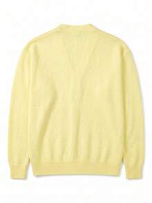 Autumn Winter Solid Color Casual Commute Home Outdoor Lazy Neutral Soft Short Cardigan Long Sleeve Knit Sweater Top - Yellow - View 7