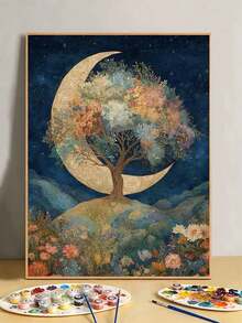 DIY Moonlit Floral Tree Mosaic (Frameless 8x12 / 16x20 Inches) Paint By Numbers Kit(Acrylic) Arts & Crafts For Adult Beginners, Home Wall Decor, And Unique Holiday Gifts For Personalized Relaxation - Sets - View 1