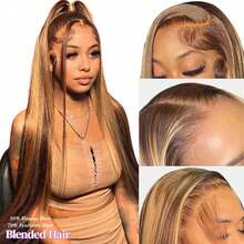 13x6 34Inch Ombre Highlight Straight Lace Front Wig 200% Density #4/27 Piano Color Honey Blonde Brown Wig Blended Hair Wig 13X4 Transparent Lace Frontal Wig For Women Pre Cut Lace Wear And GO Glueless Wig Pre Plucked Balayage 5x5 4x4 Lace Closure Wig - SP4/27 - View 48